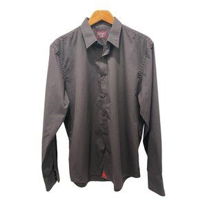 UNTUCKIT Shirt Men Black Button Up Dress Solid Casual Cotton Adult Red Accent L